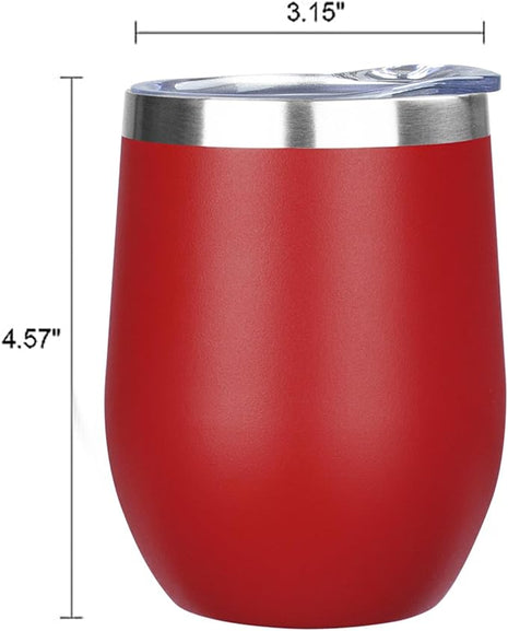 MEZMUT 12 Oz Insulated Wine Tumbler with Lid Double Wall Vacuum Stainless Steel Wine Glass Coffee Mug Insulated Tumbler Cup for Champaign, Cocktail, Beer (Red, 1 Pack)
