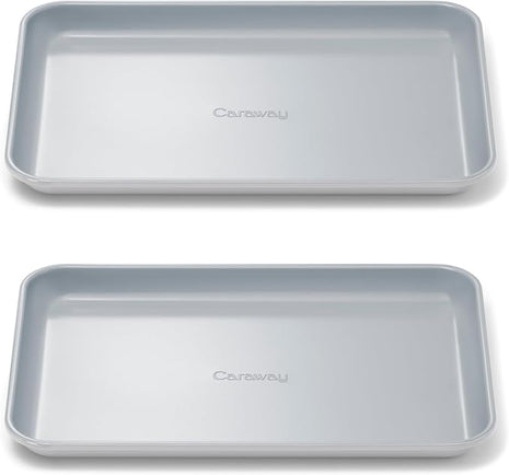 Caraway Nonstick Ceramic Small Baking Sheet Duo (9x13”) – Non-Toxic, PTFE & PFOA Free – Oven Safe – Aluminized Steel Core – Mini Sheet Pan for Baking, Roasting & More - Gray