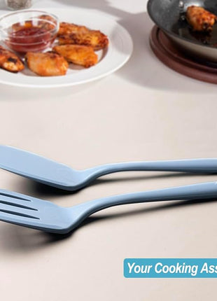 600˚F Heat Resistant Silicone Spatula Set, 13.6" Kitchen Spatula Turners for Non Stick Cookware, Flexible Spatulas with Thin Edges, Seamless Cooking Utensils for Fish, Eggs, Pancakes, Starry Blue