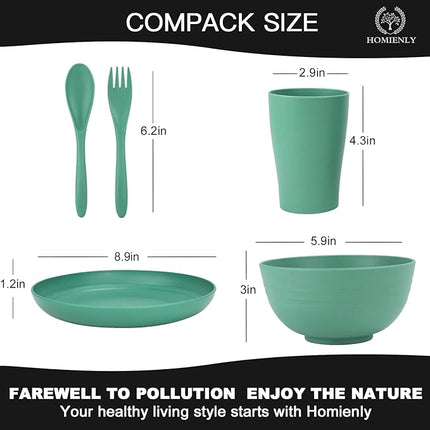 Wheat Straw Dinnerware Sets, Homienly 20pcs Unbreakable Microwave Dishwasher Safe Tableware Lightweight Bowls, Cups, Plates Set Reusable Dinner Plates Bowls set (Green)