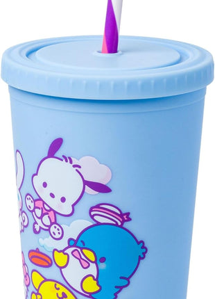Silver Buffalo Sanrio Hello Kitty and Friends Featuring Little Twin Stars, My Melody, Kuromi, Keroppi, Chococat, Cinnamoroll, Pompompurin, Pochacco, Tuxedo Sam, Badtz-Maru Matte Plastic Tumbler, 20oz