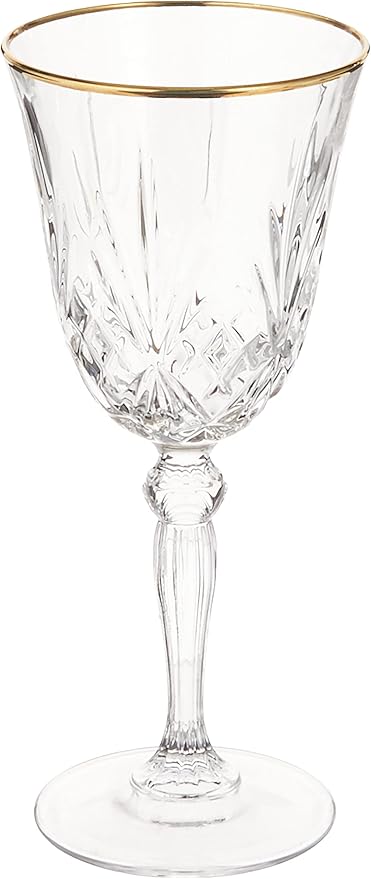 Lorren Home Trends Siena Collection Crystal Red Wine Glass with Gold Band Design, Set of 4, 7.5 fluid ounces
