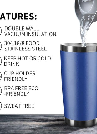 20oz Tumbler Stainless Steel Vacuum Insulated Mug with Lid, Double Wall Travel Mug, Durable Powder Coated Coffee Cup, Suitable for Ice Drinks and Hot Beverage (New Blue 6 pack)