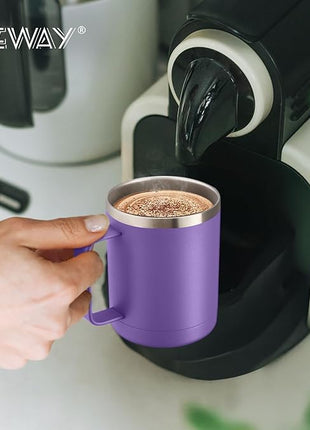MEWAY 12oz Coffee Mug With Handle 4 Pack Bulk,Stainless Steel Insulated Travel Tumblers With Sliding Lid,Double Wall Vacuum Camping Cup for Hot & Cold Drinks Tea (Purple,Set of 4)