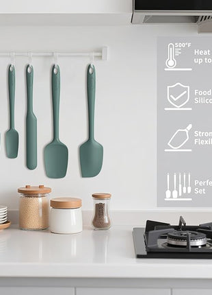 Coukre Silicone Spatula Set of 5,High Temperature Resistant, Food Grade Silicone, Dishwasher Safe, for Baking, Cooking (Pure Dark Green)