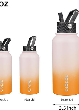 BJPKPK Insulated Water Bottles with Straw Lid, 27oz Stainless Steel Water Bottle with 3 Lids, Leak Proof BPA Free Metal Thermo, Mugs, Tumblers, Keep Cold Hot - Coral