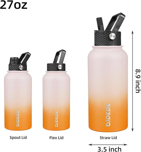 BJPKPK Insulated Water Bottles with Straw Lid, 27oz Stainless Steel Water Bottle with 3 Lids, Leak Proof BPA Free Metal Thermo, Mugs, Tumblers, Keep Cold Hot - Coral