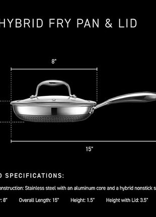 HexClad Hybrid Nonstick 8-Inch Frying Pan with Tempered Glass Lid, Stay-Cool Handle, Dishwasher-Friendly, Oven-Safe Up to 900°F, Induction Ready, Compatible with All Cooktops