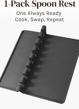 Black XL Silicone Spoon Rest for Stove Top with Drip Pad (1 Pack) - Heat-Resistant, BPA-Free Utensil Rest & Spoon Holder for Kitchen Counter - Grill Utensil Holder for Spatulas, Tongs, Ladles