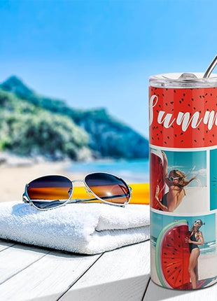 PYD Life Sublimation Blanks Skinny Tumbler White 20 OZ Straight Stainless Steel with Metal Straw for Mug Tumbler Heat Press Machine Sublimation Printing 4 Pack