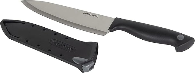 Farberware Edgekeeper 6-Inch Chef Knife with Self-Sharpening Blade Cover, High Carbon-Stainless Steel Kitchen Knife with Ergonomic Handle, Razor-Sharp Knife, Black
