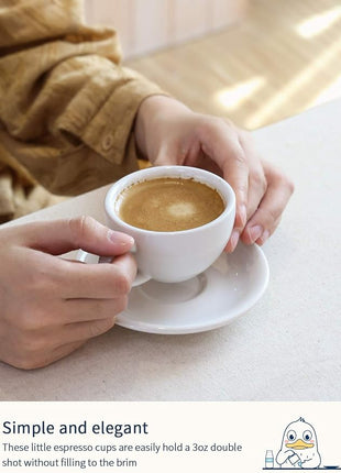 LE TAUCI 3 oz Espresso Cups with Saucers, Demitasse Coffee Cup for Shot, Lungo, Ristretto - 3 inch, Set of 4, White