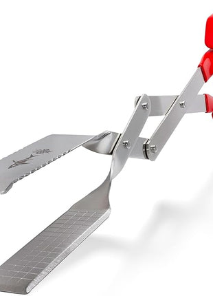 Shark BBQ Steak Grill Tongs - 17 inch Red. Professional outdoor grilling utensil. Long reach Barbeque Grilling Tongs. Ideal for steak, fish, burger, and sausage