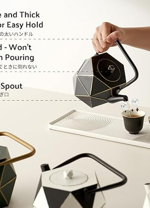 Toptier Cast Iron Teapot, Stovetop Safe Japanese Cast Iron Tea Kettle, Diamond Design Tea Pot with Removable Infuser for Loose Tea, 40 Ounce (1200 ml), Black