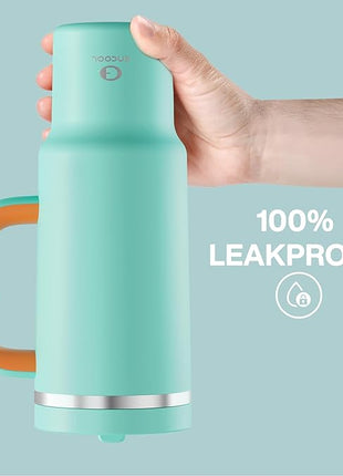 40 oz Tumbler with Handle and Straw: Stainless Steel Insulated Tumbler Keeps Cold for 24 Hours, Leakproof Travel Cup Fits in Cup Holder and BPA-Free,Soft Cyan