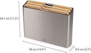 Joseph Joseph Folio Premium 3-Piece Bamboo Cutting Board Set, Stainless Steel Slimline Case for Organized Kitchen Storage