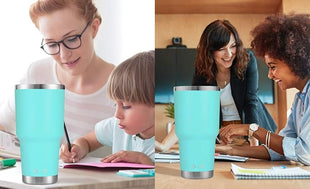 D·S 30oz Mint Tumbler Stainless Steel Double Wall Vacuum Insulated Mug with Straw and Lid, Cleaning Brush for Cold and Hot Beverages