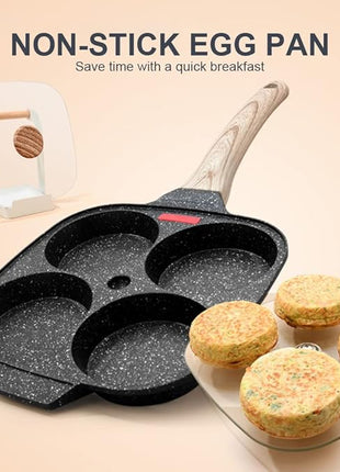 Fried Egg Pan, Egg Frying Pan with Lid Nonstick 4 Cups Pancake Pan Aluminium Alloy Cooker for Breakfast, Induction Compatible