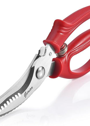 Heavy Duty Poultry Shears - Kitchen Scissors for Cutting Chicken, Poultry, Game, Meat - Chopping Vegetable - Spring Loaded - Red