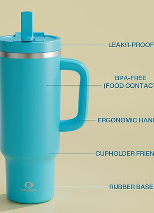 40 oz Tumbler with Handle and Straw: Stainless Steel Insulated Tumbler Keeps Cold for 24 Hours, Leakproof Travel Cup Fits in Cup Holder and BPA-Free,Azure Blue