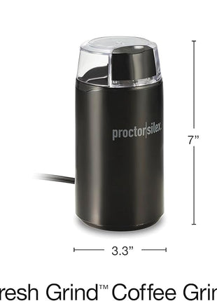 Proctor Silex Electric Coffee Grinder for Beans, Spices and More, Stainless Steel Blades, Makes upto 12 Cups, Black