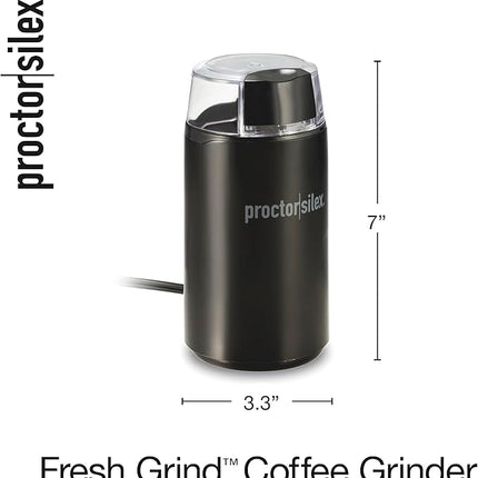 Proctor Silex Electric Coffee Grinder for Beans, Spices and More, Stainless Steel Blades, Makes upto 12 Cups, Black