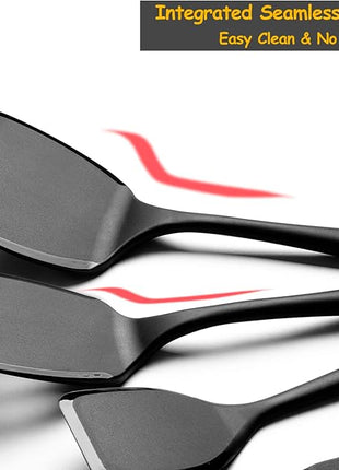 Large Size Silicone Spatula Set, 600°F Heat Resistant Silicone Spatula Turner Flipper for Cooking, Non Stick and Non Scratch Kitchen Utensils for Eggs & Pancakes, 2-Pack, Black