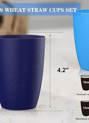 Homienly Glasses Drinking Set Premium Wheat Straw Cups Set of 6 Alternative to Plastic Cups Unbreakable Water Tumblers Reusable Cups for Kitchen Dishwasher Safe Water Glasses(12 OZ Blue Sky)