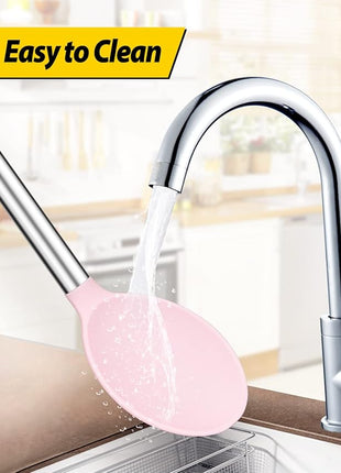 Pack of 2 Large Silicone Cooking Spoons,Non Stick Solid Basting Spoon,Heat-Resistant Kitchen Utensils for Mixing,Serving,Draining,Stirring (PINK)