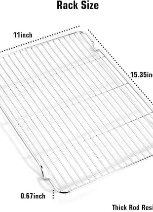 Wildone Baking Sheet & Rack Set [2 Sheets + 2 Racks], Stainless Steel Cookie Pan with Cooling Rack, Size 16 x 12 x 1 Inch, Non Toxic & Heavy Duty & Easy Clean