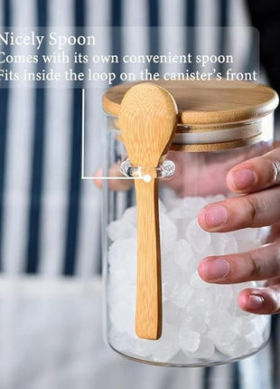 Spice Jars, Overnight Oats Containers with Airtight Lid and Spoon, Decorative Kitchen Canisters Set, Glass Storage Containers for Coffee, Tea, Sugar, Spice, Bath Salt, 18Oz/530ML (3PCS)