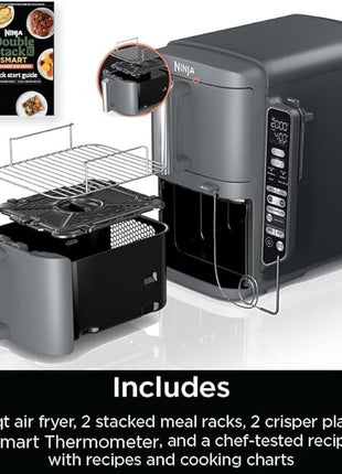Ninja DoubleStack XL Smart 2-Basket Air Fryer, Smart Cook System, DoubleStack Technology Cook 4 Foods at Once, Space Saving Design, 10 QT, 6-in-1, Smart Finish & Match Cook, Air Fry, Broil, Bake SL451