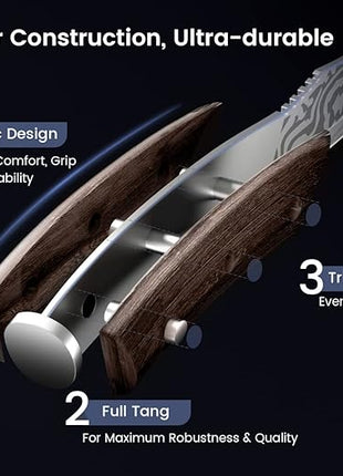 Steak Knives Set of 6, 4.8 Inch Carbon Steel Japanese Style Non-Serrated Meat Knife with Damascus Pattern, Ergonomic Full-Tang Non-Slip Wooden Handle, Thanksgiving Christmas Cooking Gifts