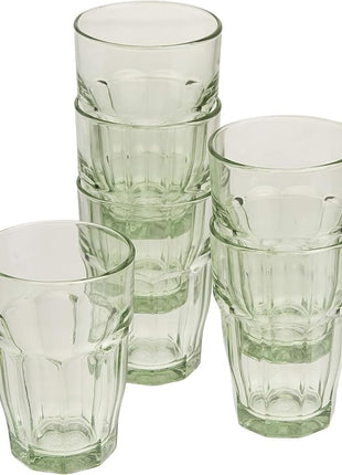 Bormioli Rocco Rock Bar 12.5 oz. Long Drink Stackable Tempered Beverage Glasses for Cold Drinks, Water, and Cocktails, Set of 6, Mint Green