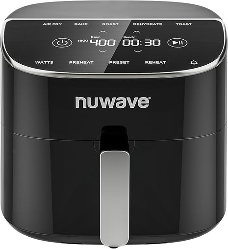 Nuwave Brio Plus 8 Qt Air Fryer, PFAS Free, New & Improved, Digital Touch Screen, Cool White Display, 50°F~400°F in Precise 5°, 5 Cook Functions, 100 Presets & 50 Memory, 3 Wattages 700, 1500, 1800