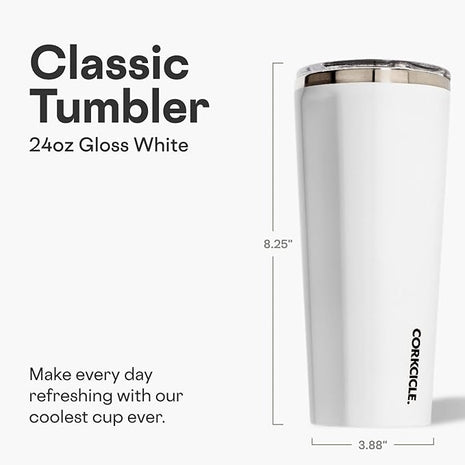 Corkcicle Classic Tumbler - Keeps Drinks Hot for 3 Hours - Triple-Insulated Stainless Steel - Cupholder Friendly - Holiday Mug Gift - Great for Gifting Warmth - 24 oz - Gloss White