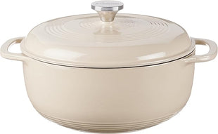 Lodge 6 Quart Enameled Cast Iron Dutch Oven with Lid – Dual Handles – Oven Safe up to 500° F or on Stovetop - Use to Marinate, Cook, Bake, Refrigerate and Serve – Sandalwood