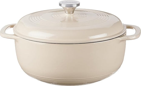 Lodge 6 Quart Enameled Cast Iron Dutch Oven with Lid – Dual Handles – Oven Safe up to 500° F or on Stovetop - Use to Marinate, Cook, Bake, Refrigerate and Serve – Sandalwood