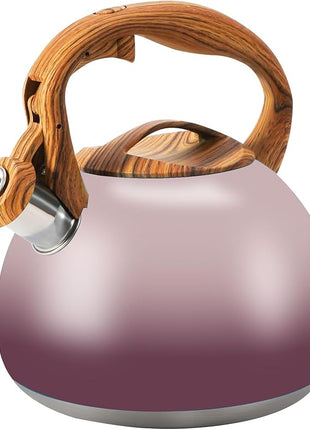 Tea Kettle for Stove Top, 3.2QT Whistling Tea Pots with Wood Parttern Handle, Stainless Steel Teapot for Home and Kitchen (Purple Gradient)