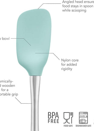 Tovolo Spoon Spatula Spoonula with Stainless Steel Handle Ergonomic Grip Aqua Seafoam Green, Silicone Scoopula Kitchen Utensil Non Scratch Easy Clean Dishwasher Safe Heat Resistant Scoop Spatula
