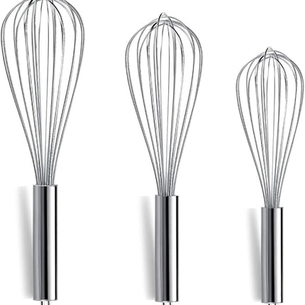 Berglander Whisk Set Pack of 3, Stainless Steel Whisks for Cooking 8",10",12", Wire Ballon Wisk (Silver)