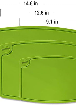 Liflicon Silicone Thick Cutting Boards Mats Set of 3 Foldable & Flexible Design Juice Grooves Easy Grip Handle Dishwasher Safe for Kitchen,BPA free Silicone Cutting Board-Green
