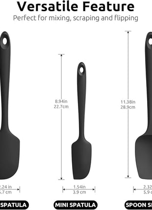 U-Taste Silicone Spatula Set, 600ºF High Heat Resistant, Seamless Food Grade Flexible Rubber Kitchen Cooking Mixing Baking Scraper for Nonstick Cookware Set of 3 (Black)