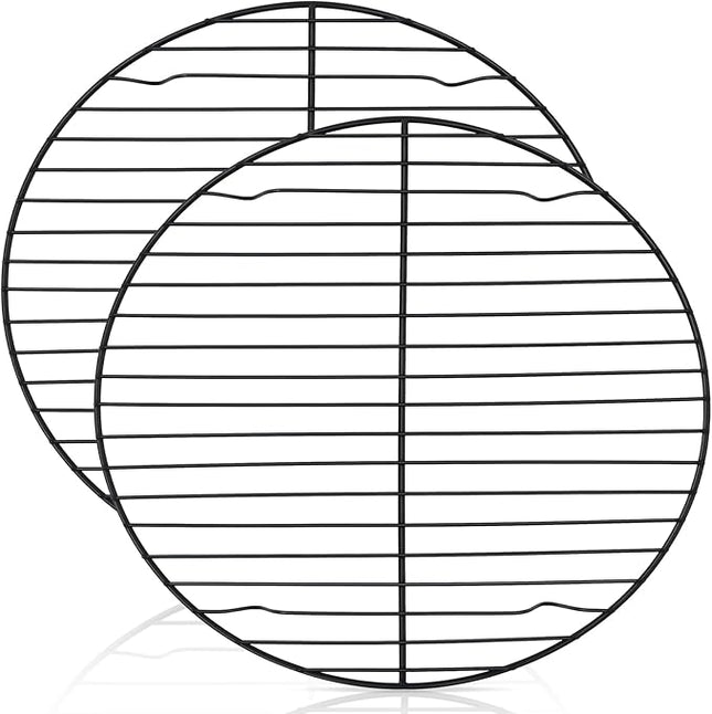 P&P CHEF Round Cooling Rack Set, Round Wire Racks for Cooking Baking, Fit Air Fryer & Oven, Stainless Steel Core with Nonstick Coatings, Black, 2 PCS - 10.5 Inch