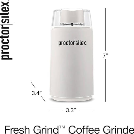 Proctor Silex Electric Coffee Grinder for Beans, Spices and More, Stainless Steel Blades, 12 Cups, White