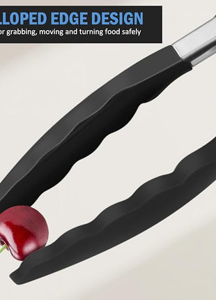 Kitchen Tongs, Set of 3 Stainless Steel Tongs with Silicone Tips Locking Cooking Tongs 600ºF Heat Resistant Tong for Cooking BBQ Grilling Air Fryer Serving Food Salads, 7"+9"+12" Black