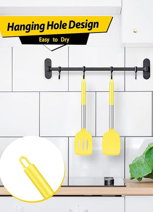Pack of 2 Silicone Solid Turner, Non Stick Slotted Kitchen Spatulas, High Heat Resistant BPA Free Cooking Utensils, Ideal Cookware for Fish, Eggs, Pancakes(Yellow)
