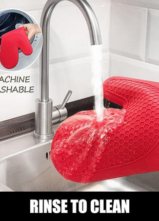 Rorecay 6pcs Oven Mitts and Pot Holders Sets for Kitchen, Extra Long Silicone Oven Gloves Heat Resistant 500 Degrees Non-Slip Potholders Hot Pads for Baking Cooking, Quilted Liner, Red