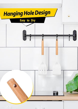 Pack of 2 Silicone Cooking Spatula, Heat Resistant Solid Turner, Non Stick Slotted Spatulas with Wooden Handle,Ideal Wood Kitchen Utensils Set for Frying, Baking, Flipping, Turning (WHITE)