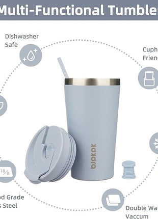 BJPKPK 18oz Stainless Steel Insulated Tumbler With lid And Straw Travel Coffee Thermal Tumblers Cup For Women And Men,Modern Blue